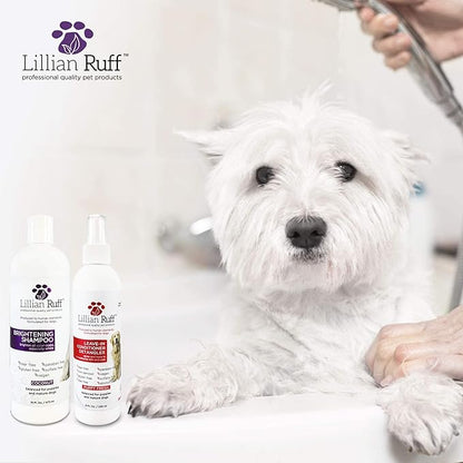 Lillian Ruff Ultra-Brightening Professional Dog Whitening Shampoo & Leave-in Dog Conditioner Detangler Spray Set - pH-Balanced, No Rinse Hydrating Conditioning Spray