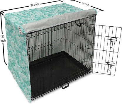 Lunarable Aquamarine Dog Crate Cover, Retro Design Continuous Pattern of Abstract Flowers, Easy to Use Pet Kennel Cover for Cats & Medium Dogs, 24 Inch, Turquoise Pale Seafoam