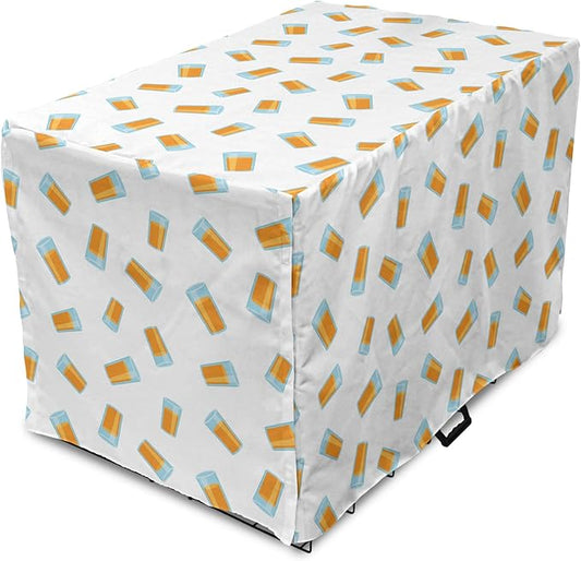 Lunarable Drinks Dog Crate Cover, Pattern of Fresh Orange Fruit Juice Scattered on a Plain Background, Easy to Use Pet Kennel Cover for Small Dogs Puppies Kittens, 22 Inch, Orange Pale Blue