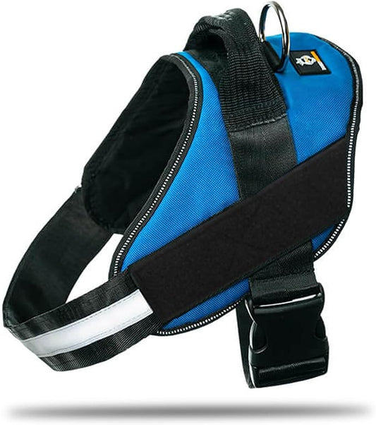Non Pull Dog Harness with Patch Panels and Handle, Adjustable, Reflective, No Choke, Heavy Duty Easy On Service Dog Vest Harnesses for Medium Large Small Sized Dogs - Blue, M