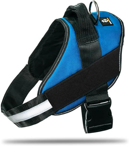 Non Pull Dog Harness with Patch Panels and Handle, Adjustable, Reflective, No Choke, Heavy Duty Easy On Service Dog Vest Harnesses for Medium Large Small Sized Dogs - Blue, S