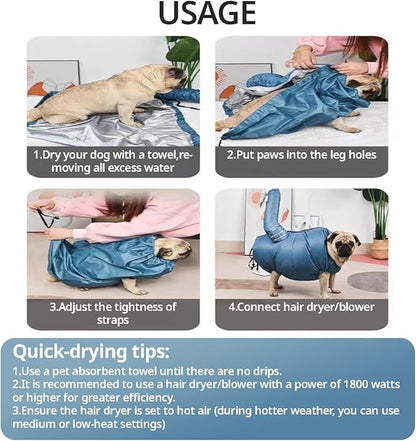 MANON ROSA Dog Drying Bag Hands Free Quick Drying Pet Grooming Tool for Small Medium Large Puff Fluff Dogs & Cats, 360 Degree Shower Bath Hair Dryer Suit (XX-Large)