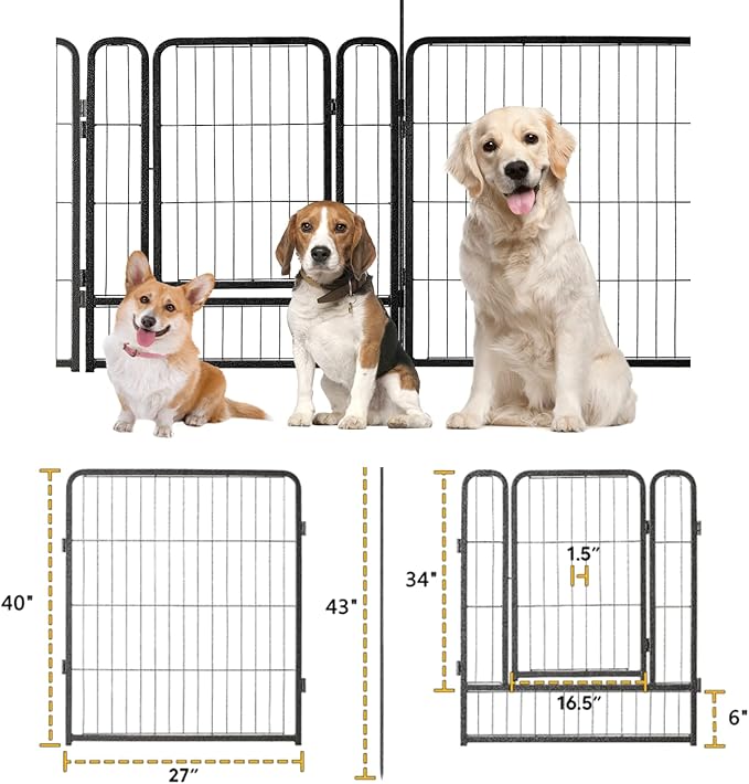 TMEE Dog Playpens 8/16 Panels Dog Pen Outdoor Indoor Dog Fence Exercise Pen 40 inch Height Pet Play Yard Gate with Doors for Large/Medium/Small Dogs, Pet Playpen for RV, Camping, Yard, 8 Pcs