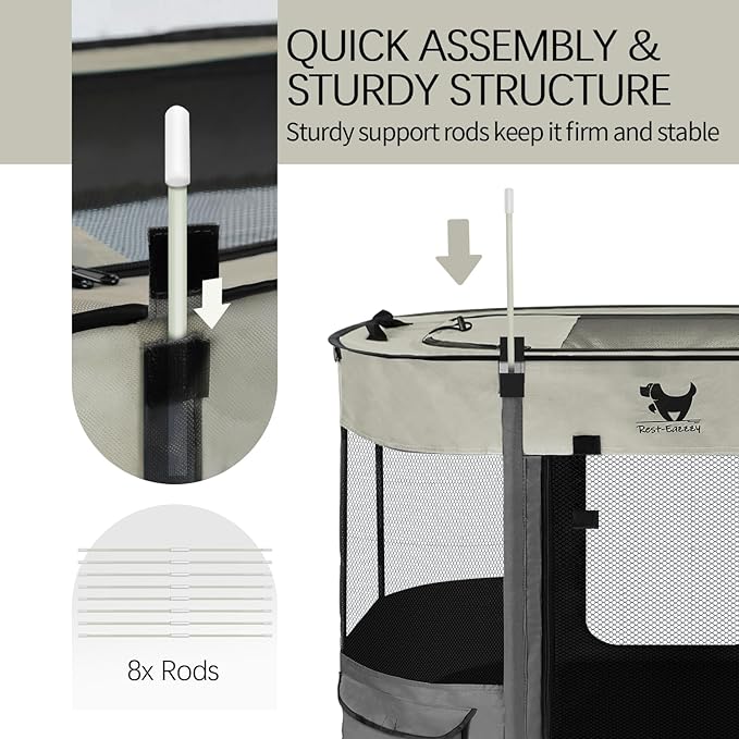 Rest-Eazzzy Dog Playpen, Foldable Kitten Playpen for Medium Dogs, Portable Pet Puppy Playpen with Removable Shade Cover, Indoor Outdoor Travel Camping Use for Small Pets with Carrying Case (S, Grey)