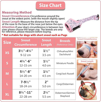 LUCKYPAW Dog Muzzle, Soft Dog Muzzles for Small Medium Large Dogs, Breathable Muzzles to Stop Biting and Chewing with Pattern, Allows Panting and Drinking (S-(Snout 4¾"-6"), Pink Unicone)