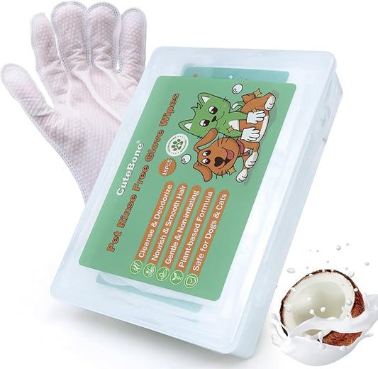 CuteBone Pet Glove Wipes - Dual-Sided Grooming Gloves with Wipes, Gentle and Effective Cleaning for Dogs, Removes Dirt, Fur, and Dander, Convenient and Mess-Free Grooming Solution, 18 Count