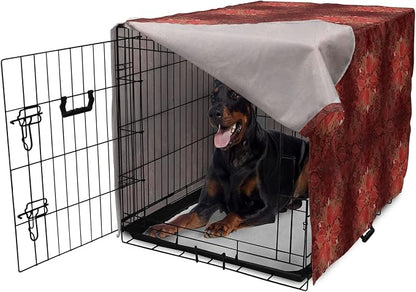 Lunarable Burgundy Dog Crate Cover, Flourishing Nature Garden Inspired Flowers Pattern Psychedelic Look, Easy to Use Pet Kennel Cover for Medium Large Dogs, 42 Inch, Burgundy Coral Tan