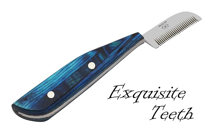 Stripping Knives Set of 6 in Stainless Steel, Wooden Handle, Non-Slip Tools for Grooming Dogs (Blue)