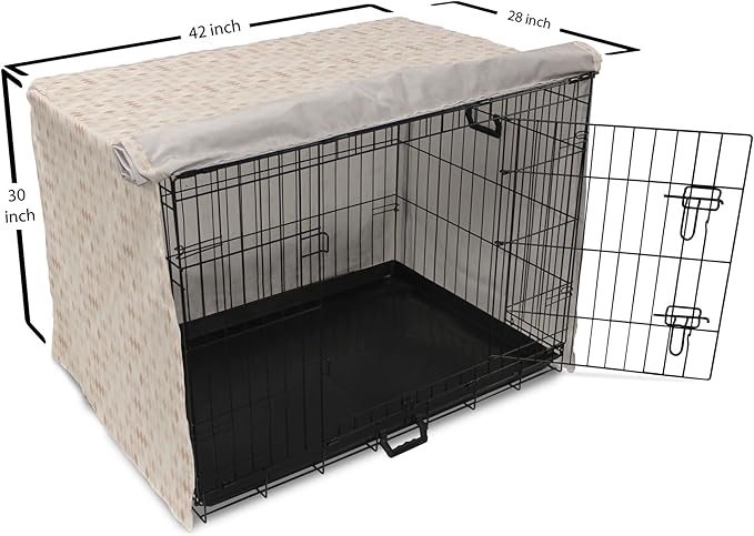 Lunarable Cream Dog Crate Cover, Geometrical Design Soft Colored Diamond Line Harlequin Background Pattern Classic Image, Easy to Use Pet Kennel Cover for Medium Large Dogs, 42 Inch, Tan