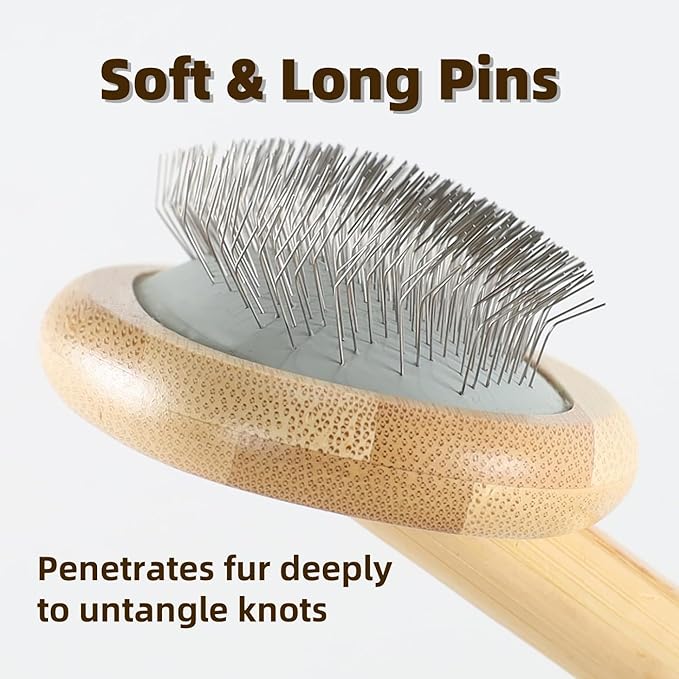 Wooden Dog Slicker Brush for Shedding Medium or Long Haired Dogs Puppy Cats Wool Carpet Cleaner WireSlicker Carding to Fluff Fleeces Sherpa M