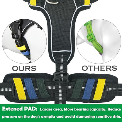 No-Pull Large Dog Harness - Tatical Dog Harness for Large Dog with Handle, Freedom No Pull Escape Proof Dog Vest Harness, Front Clip Reflective Adjustable Service Dog Harness(Black, Large)