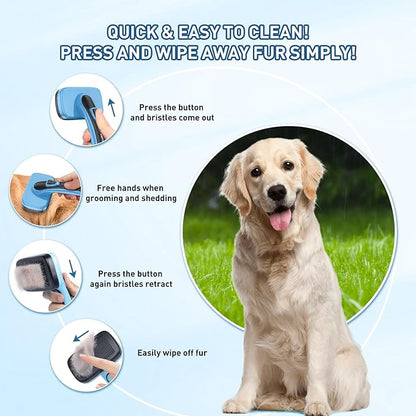 Dog Brush for Shedding, Self-Cleaning Slicker & Comb, Nail Clipper, Bath Brush, Undercoat Rake. Removes Mats, Tangles, Fur. 6 PCS Kit for Small To Large Dogs, Short & Long Haired Pets. Blue