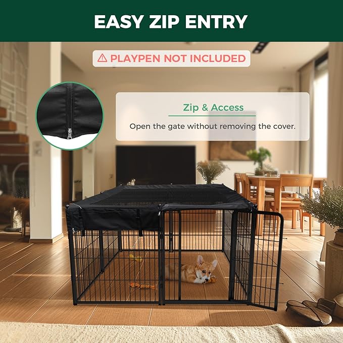 FXW Mesh Top Cover Specialized for FXW Dog Playpen (Not Suitable for Other Brands), Fits for FXW 32"/40"/45" H 8 Panels Homeplus/Rollick/Instant Dog Playpen│Patent Pending (Playpen not Included)