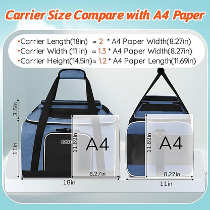 Petskd Top-Expandable Pet Carrier 18x11x11 Inches Delta American United Airline Approved, Soft-Sided Carrier for Small Cats and Dogs with Locking Safety Zippers and Anti-Scratch Mesh(Blue)