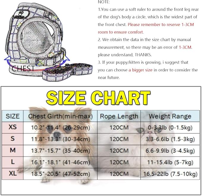 FEimaX Soft Mesh Dog Harness and Leash Set for Walking, No Pull Adjustable Reflective Puppy Step-in Vest Harness for Puppy Small Medium Dogs & Cats (L (Chest 16.1-18.1''/41-46CM), Plaid Khaki)
