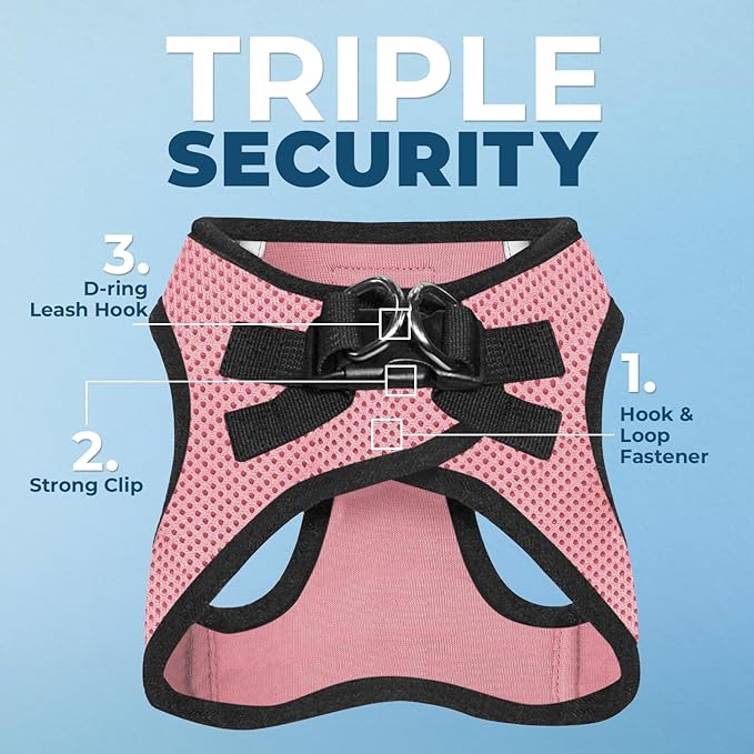 Voyager Step-in Air Dog Harness - All Weather Mesh, Reflective, No Pull Harness for Small, Medium Dogs, Cats - Secure with Hook & Loop Fastener, Buckle, Double D-Rings - Pink/Black Trim, XXXS