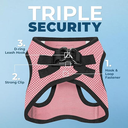 Voyager Step-in Air Dog Harness - All Weather Mesh, Reflective, No Pull Harness for Small, Medium Dogs, Cats - Secure with Hook & Loop Fastener, Buckle, Double D-Rings - Pink/Black Trim, XXXS