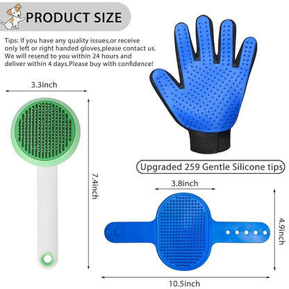 GJEASE Cat Grooming Glove Brush,Self-Cleaning Slicker Pet Brush for Short and Long Haired Pets,Dog Bath Brush for Shedding and Grooming,Removes Loose Hair and Tangles,Promote Circulation