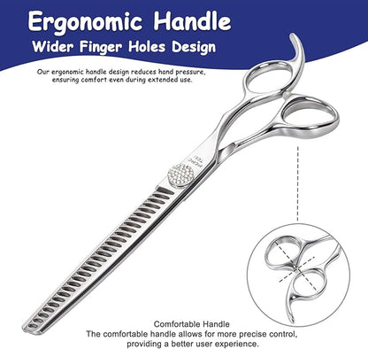 Professional Chunker Dog Grooming Scissors with Simulation Diamond 440C Stainless Steel Polished Pet Cat Trimming Texturizing Shears for Groomers and Home users 8''