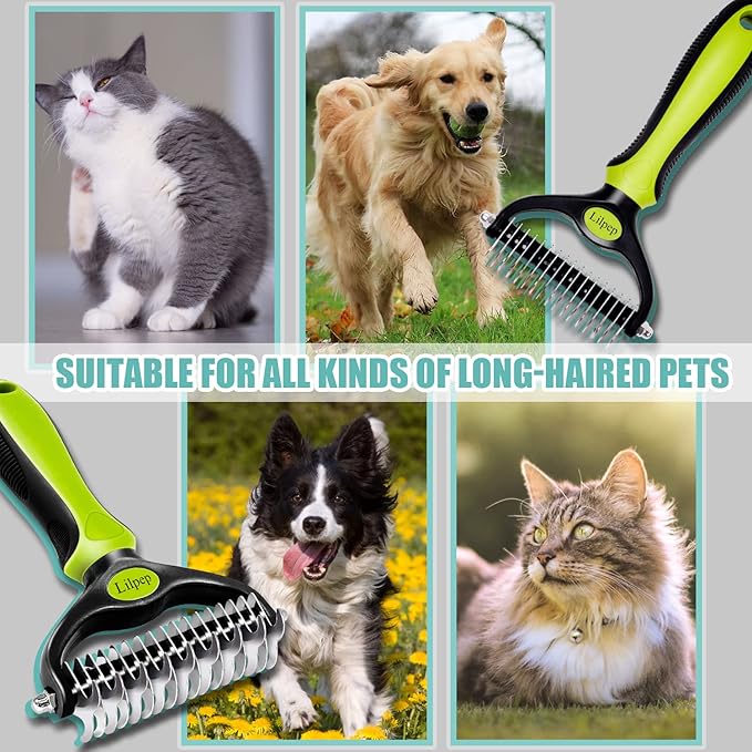 Pet Grooming Tool, Double-Sided Professional Grade Undercoat rake for pet tangles and mat Removal, Safe dehairing Comb and Depilation Tool