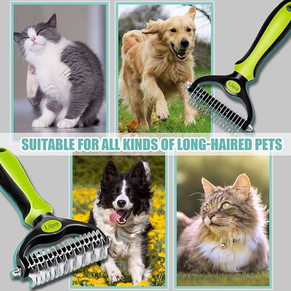 Pet Grooming Tool, Double-Sided Professional Grade Undercoat rake for pet tangles and mat Removal, Safe dehairing Comb and Depilation Tool