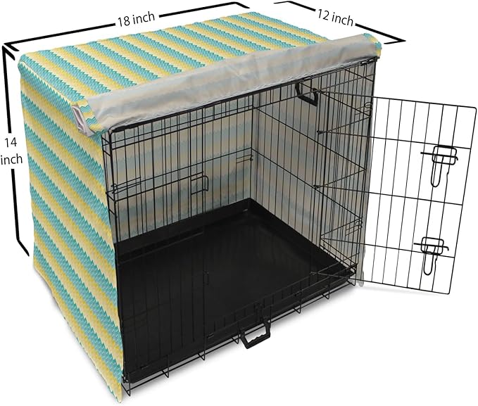 Lunarable Yellow and Blue Dog Crate Cover, Horizontal Chevron Motifs Zigzag Lines Pattern Ombre Inspired Design, Easy to Use Pet Kennel Cover for Small Dogs Puppies Kittens, 18 Inch, Aqua Mustard