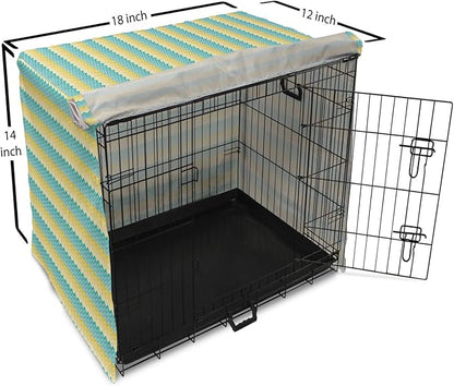 Lunarable Yellow and Blue Dog Crate Cover, Horizontal Chevron Motifs Zigzag Lines Pattern Ombre Inspired Design, Easy to Use Pet Kennel Cover for Small Dogs Puppies Kittens, 18 Inch, Aqua Mustard