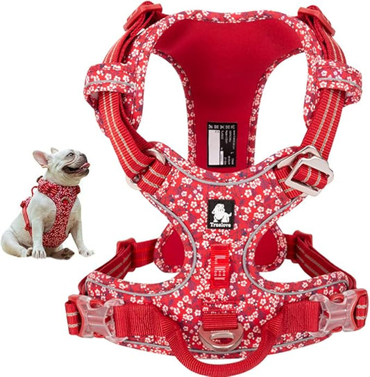 La La Pet® Floral No Pull Dog Harness Reflective Dog Vest Harness with Front & Back 2 Leash Clips and Easy Control Handle for Small Medium Large Dogs 3 Snap Buckles Easy to Put On & Take Off