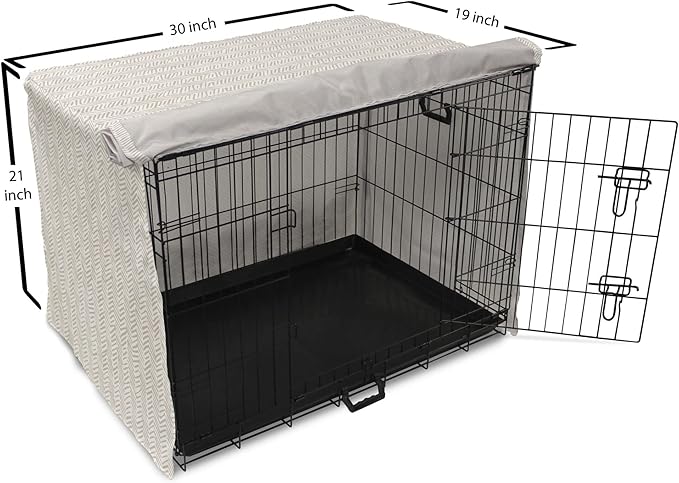 Lunarable Chevron Dog Crate Cover, Hand Drawn Monochrome Herringbone Lines Composition of Abstract Zigzags, Easy to Use Pet Kennel Cover for Cats & Medium Dogs, 30 Inch, White Beige