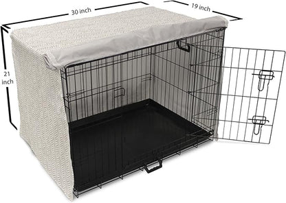 Lunarable Chevron Dog Crate Cover, Hand Drawn Monochrome Herringbone Lines Composition of Abstract Zigzags, Easy to Use Pet Kennel Cover for Cats & Medium Dogs, 30 Inch, White Beige