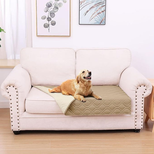 hyha Waterproof Dog Bed Blanket, Soft Dog Bed Cover Pet Blankets, Washable Couch Sofa Cover for Dogs, Reversible Pet Sofa Covers for Furniture (30x53 Inch, Camel/Beige)