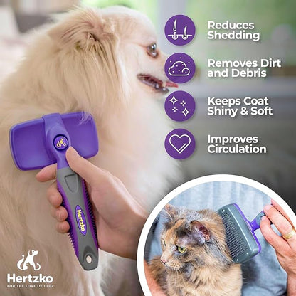 Hertzko Self-Cleaning Slicker Brush for Deshedding Long and Short-Haired Pets - Small Size Grooming Rake and Comb for Dogs and Cats