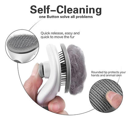 FurGlam Pet Grooming & Massaging Brush for Dogs and Cats, Slicker Bristles for De-Shedding, Detangling, and Coat Grooming, Medium, Grey/white