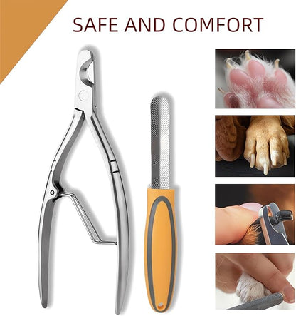 Professional Pet Nail Clippers with Safety Guard Nail File 2-in-1 Wide Open Grooming Tool for Dogs & Cats, Sharp Stainless Steel Trimmer for Small/Medium Pets, Ergonomic Handle for Precise Clipping