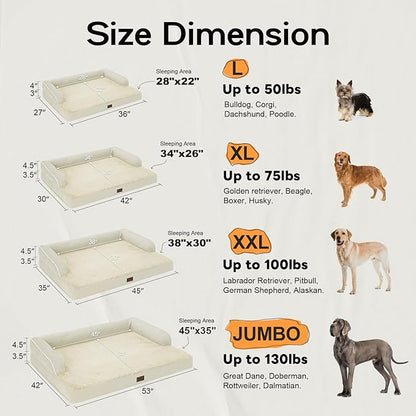 Large Dog Bed Orthopedic Washable: Extra Large Big Dog Bed with Removable Bolster & Memory Foam Couch Sofa - Waterproof Washable with Cover - Beige Dog Bed
