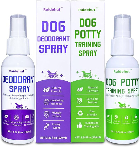 Dog Potty Training Spray & Dog Deodorant Spray, Assisted Puppy Potty Training，Eliminate Dog Urine Odor, (3.38 Fl Oz Spray Set)