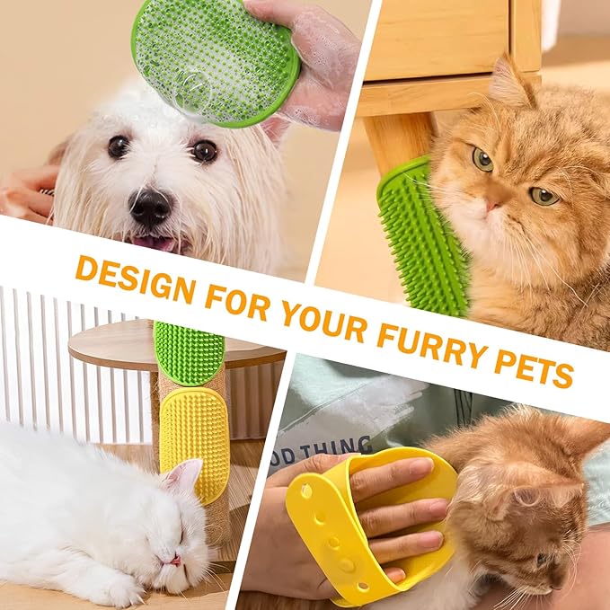 TORMEN 2 pcs Dog Bath Massage Brush, Dog Grooming Brush,Rubber Grooming Brush with Adjustable Handle for Dogs and Cats, Soft, Gentle & Skin-Safe for Long & Short Hair (Yellow)