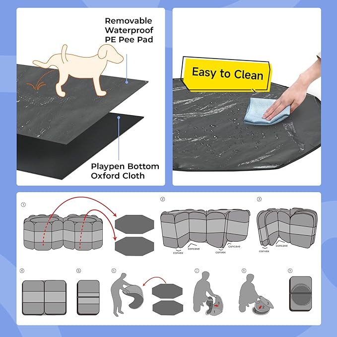 2-in-1 XLarge Pop Up Dog Playpen, 90"x45"x28"H Cat Puppy Pet Playpen, No Assembly Need, Indoor Outdoor Cats Enclosed, Cat Tent Crate Cage Kennel, Portable Playpen for Kitten and Small Animals(L)