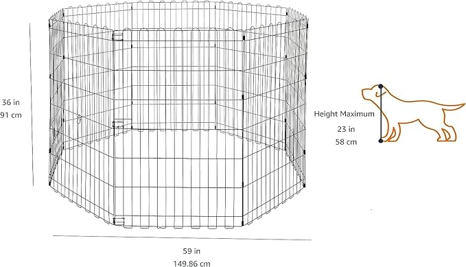 Amazon Basics Foldable Octagonal Metal Exercise Dog Playpen - Indoor/Outdoor, No Door, Medium (8 Panels, 24 x 36), Easy to assemble, store, and customize, 36" - Medium, Black