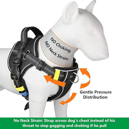 No-Pull Large Dog Harness - Tatical Dog Harness for Large Dog with Handle, Freedom No Pull Escape Proof Dog Vest Harness, Front Clip Reflective Adjustable Service Dog Harness(Black, Large)