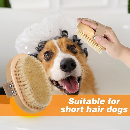 Soft Bristle Pet Brush, Pet Close Brush Bamboo Massage Handheld with Soft Boar Bristles and Elastic Band for Short Haired Cats and Dogs