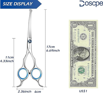 Curved Dog Grooming Scissors 6.69 inches Round Tips Pet Grooming Shears for Dog Cat on Face Paw Hair Trimming Right Left Handed