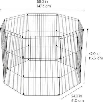 IRIS USA Metal Dog Playpen, 8-Panel 42" Pet Playpen, Puppy Playpen, Indoor/Outdoor Dog Fence, 58 x 58 x 42, Foldable, Customizable, Black