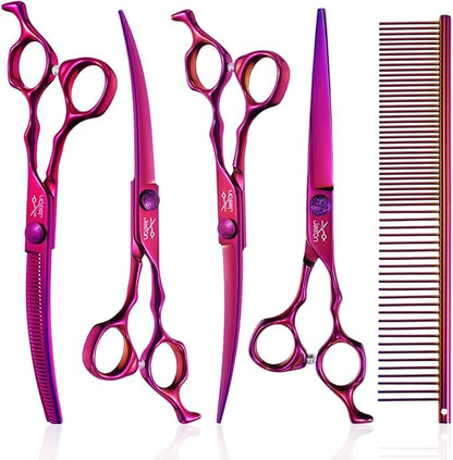 JASON 8" 26 Tooth Chunkers Shears for Dogs Ergonomic Cats Grooming Scissors & JASON Dog Grooming Scissors Set - Professional 6 in 1 Dog Shears Set