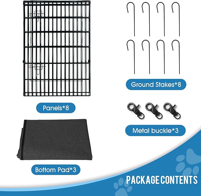 Pet Playpen Dog Fence Foldable Metal Dog Pen Wire Exercise Puppy Play Yard Pet Enclosure Indoor Outdoor 8 Panels 36 Inch with Bottom Pad/Top Cover(Black 36 top Cover)