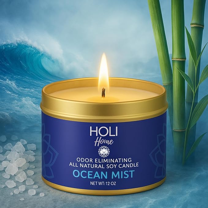 HOLI Pet Odor Eliminator Candle – Ocean Mist Scent – All Natural Soy Wax, Paraben & Phthalate Free, Pet Safe, Long-Lasting 60-Hour Burn, Non-Toxic & Plastic-Free Air Freshener for Home