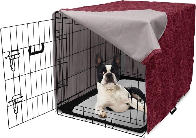 Lunarable Burgundy Dog Crate Cover, Cheerful Nature Inspired Gardening Pattern with Blooming Flowers Ornate Style, Easy to Use Pet Kennel Cover for Small Dogs Puppies Kittens, 22 Inch, Burgundy Coral