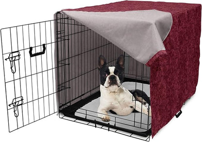 Lunarable Burgundy Dog Crate Cover, Cheerful Nature Inspired Gardening Pattern with Blooming Flowers Ornate Style, Easy to Use Pet Kennel Cover for Small Dogs Puppies Kittens, 22 Inch, Burgundy Coral