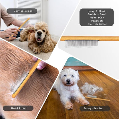 Dog Slicker Brush for Long Haired Dogs, Removes Loose Hair, Tangles and Knots, Professional Pet Grooming Kit, Ideal for Small Medium Large Dogs, Black, Free Pet Comb