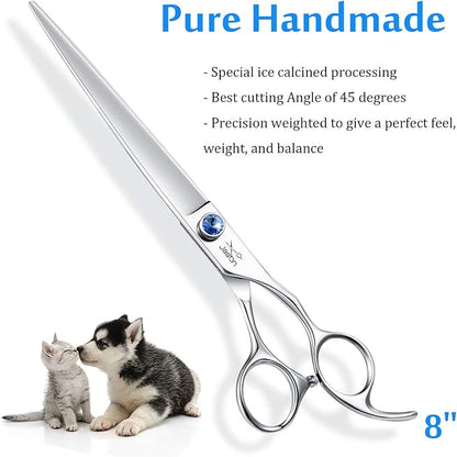 JASON 8" Straight Dog Grooming Scissors Long Pets Grooming Shears Premium Cats Trimming Kit with Offset Handle and a Jewelled Screw Sharp Comfortable